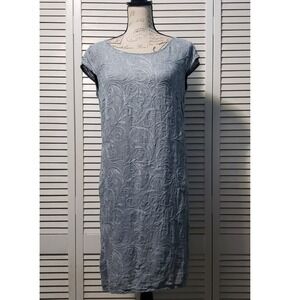 Lina Tomei Pure Linen Shift Dress Women's‎ Large Gray Embroidered Made In Italy